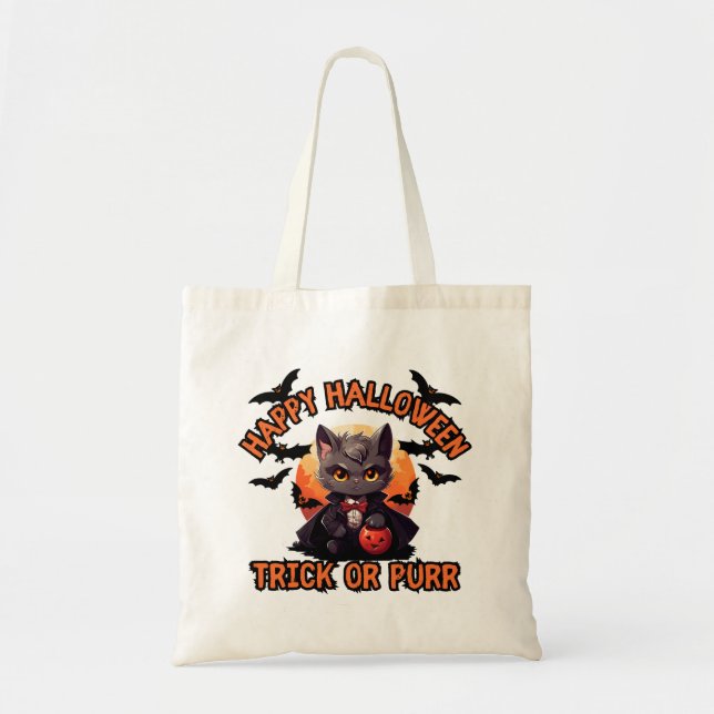 Bolso De Tela Gato de vampiros Halloween Calabaza Bat Spooky Fes (Frente)