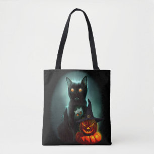 Bolso De Tela Gato de vampiros y mago calabaza Halloween Surreal