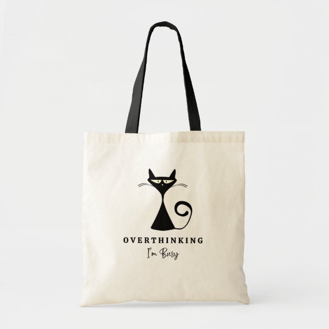 Bolso De Tela Gato del balck de Guay pensando que estoy ocupado  (Frente)