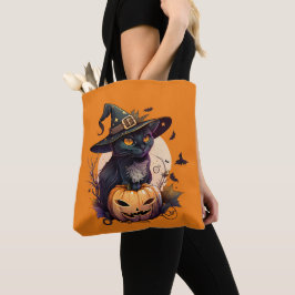 Bolso De Tela Gato del Naranja de calabaza ama al gato negro de 