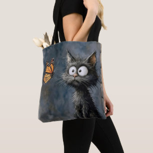 Bolso De Tela Gato Desgreñado Mirando a una Mariposa