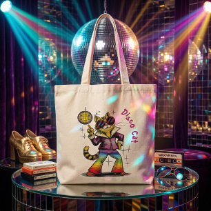 Bolso De Tela Gato Disco Retro Groovy 70s Arte Felino Arcoíris