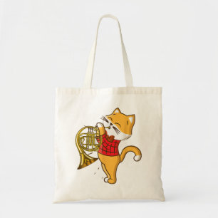 Bolso De Tela Gato Disfrutando El Instrumento De Música Cuerno F