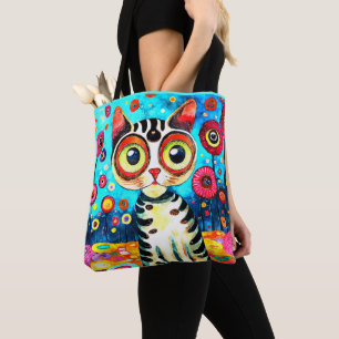 BOLSO DE TELA GATO DIVERTIDO CON GRANDES OJOS DISEÑO ABSTRACTO