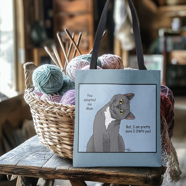 Bolso De Tela Gato Divertido Día de la Madre Gato Gris Azul (Subido por el creador)