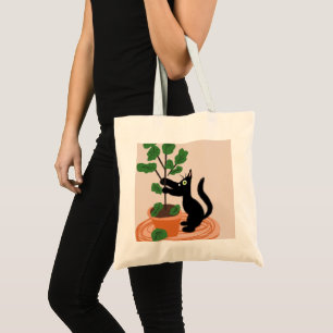 Bolso De Tela Gato divertido higuera macetas plantas dibujadas a