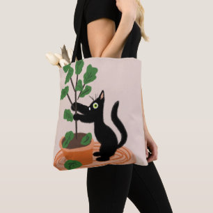 Bolso De Tela Gato divertido higuera macetas plantas dibujadas a