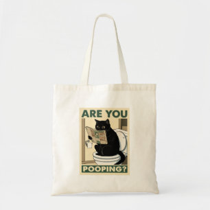 Bolso De Tela Gato divertido leyendo periódico en el baño