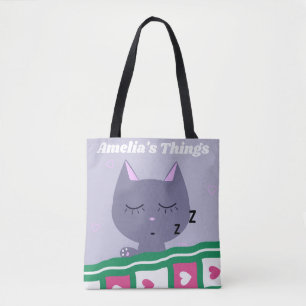 Bolso De Tela Gato durmiente en la cama personalizado