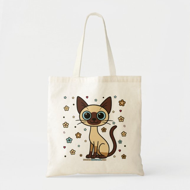Bolso De Tela Gato elegante de Enrique Floral Siamese (Frente)