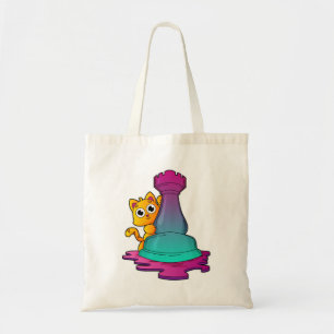 Bolso De Tela Gato en ajedrez con pieza de ajedrez Rook