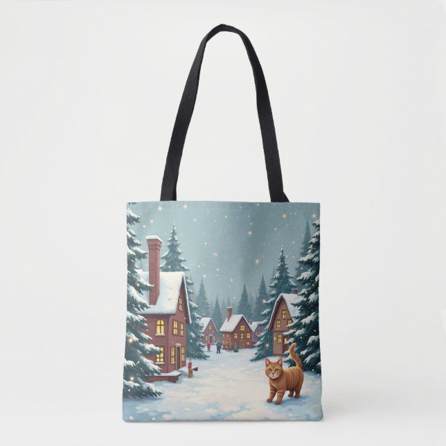 Bolso De Tela gato en aldea de navidades (Anverso)