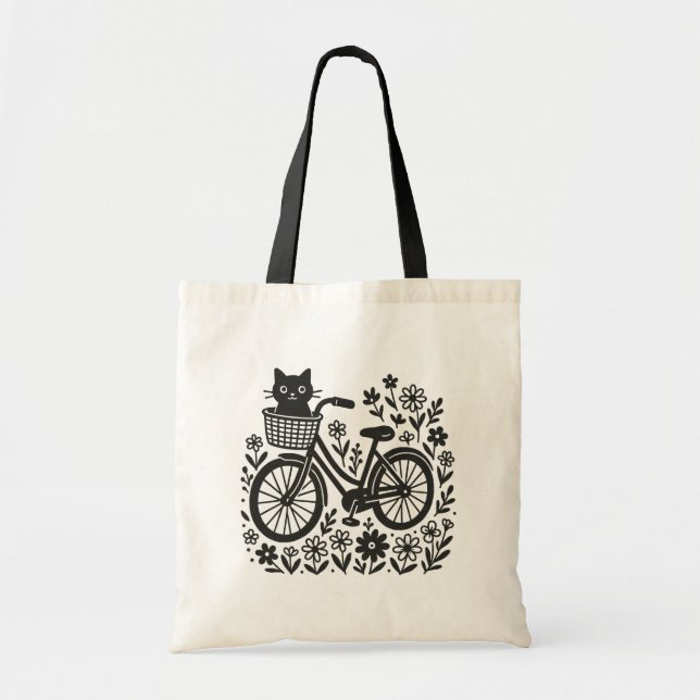 Bolso De Tela Gato en bicicleta (Frente)
