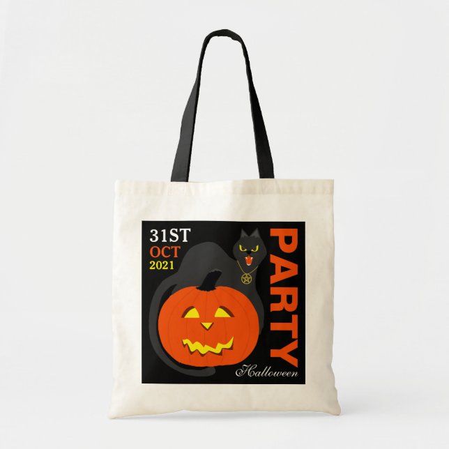Bolso De Tela Gato en calabaza, Halloween (Frente)