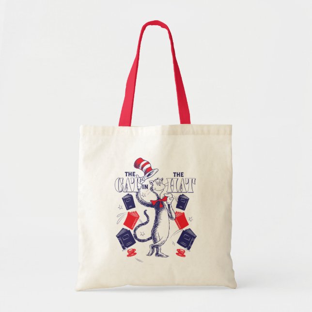 Bolso De Tela Gato en el Gorra | Leyendo libros (Frente)