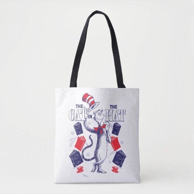 Bolso De Tela Gato en el Gorra | Leyendo libros (Anverso)
