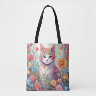 Bolso De Tela Gato en el jardín de flores