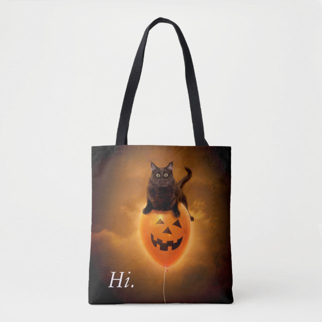 Bolso De Tela Gato en globo de Halloween (Anverso)
