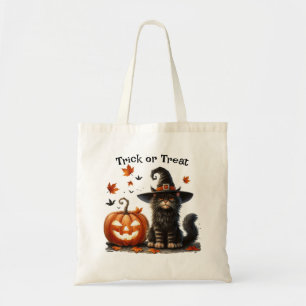 Bolso De Tela Gato en Gorra de bruja, truco de Halloween o trato