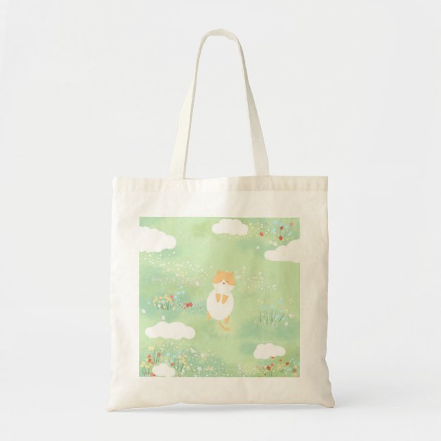 Bolso De Tela gato en la hierba (Frente)