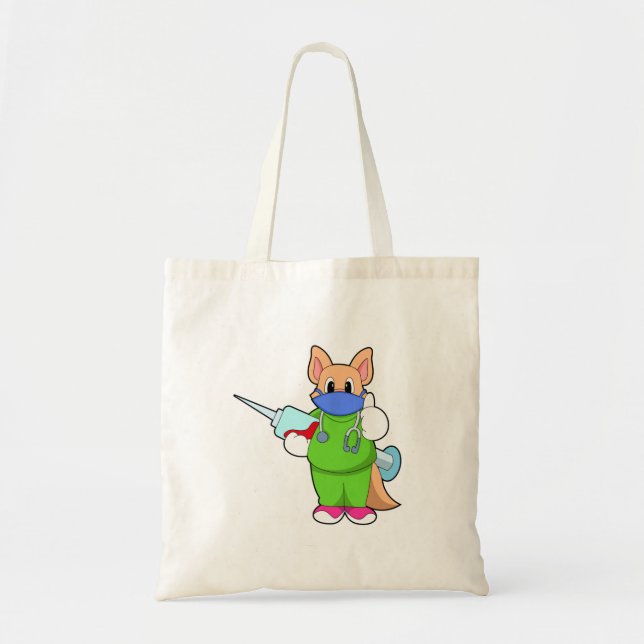 Bolso De Tela Gato en la vacunación con jeringas (Frente)
