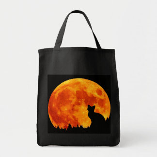 Bolso De Tela Gato en luna anaranjada llena
