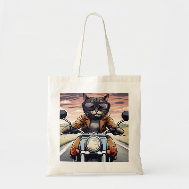 Bolso De Tela Gato en moto (Frente)