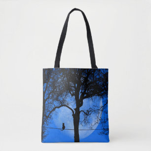 Bolso De Tela Gato en una luna azul con cable