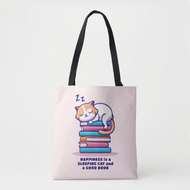 Bolso De Tela Gato en una pila de libros cutúan literatura perso (Anverso)