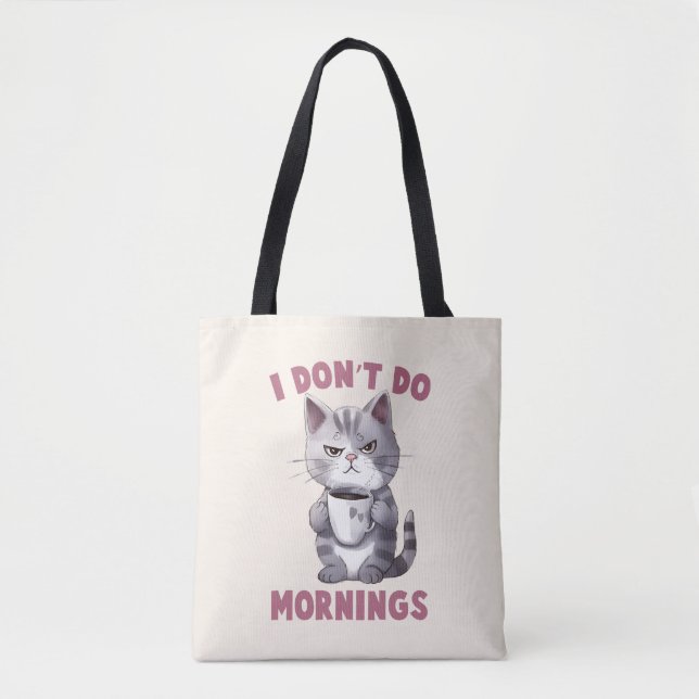 Bolso De Tela Gato enojado - No hago mañanas (Anverso)