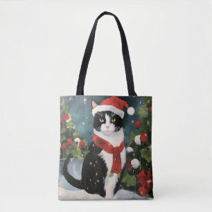 Bolso De Tela Gato Esmoquin en Navidad con Nieve