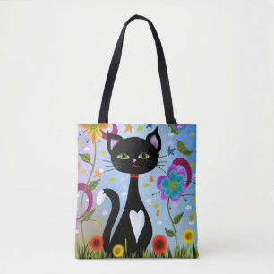 Bolso De Tela Gato Esmoquin en un Jardín Arte Abstracto