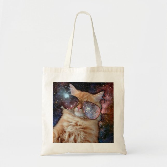 Bolso De Tela Gato espacial usando gafas de sol (Frente)