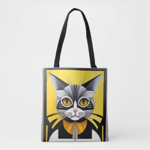 Bolso De Tela Gato Estilizado Geométrico Abstracto Elegante