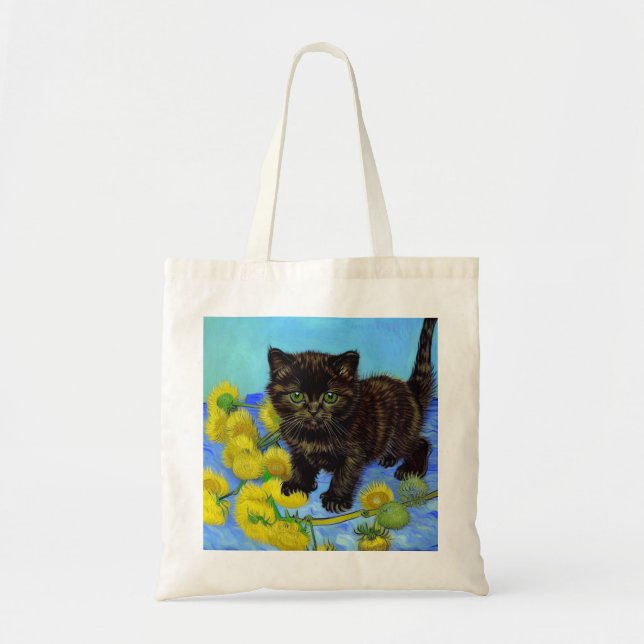 Bolso De Tela Gato estilo Van Gogh con girasoles (Frente)