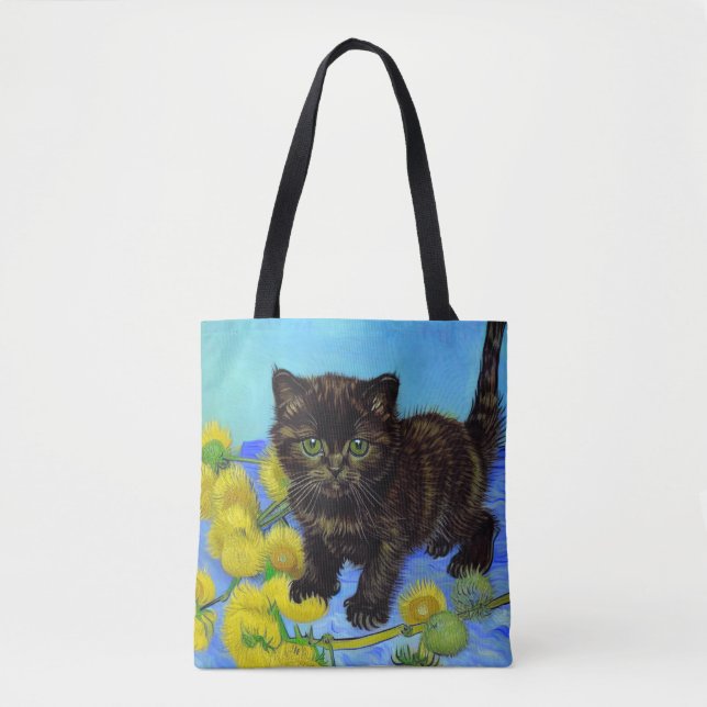 Bolso De Tela Gato estilo Van Gogh con girasoles (Anverso)