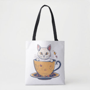 Bolso De Tela Gato extravagante en una taza de té – Vector diver