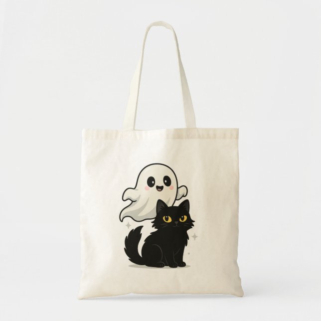 Bolso De Tela Gato fantasma con vibración de una camiseta gracio (Frente)