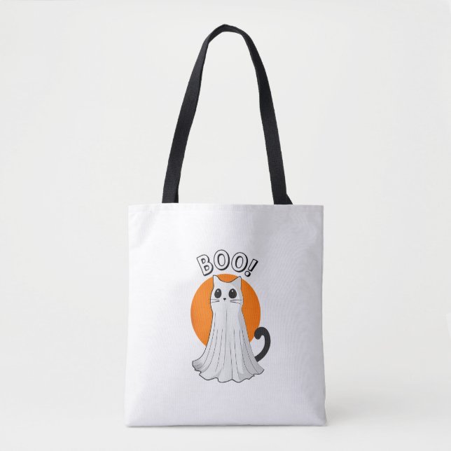 Bolso De Tela Gato fantasma de boo lindo Halloween Luna de fanta (Anverso)