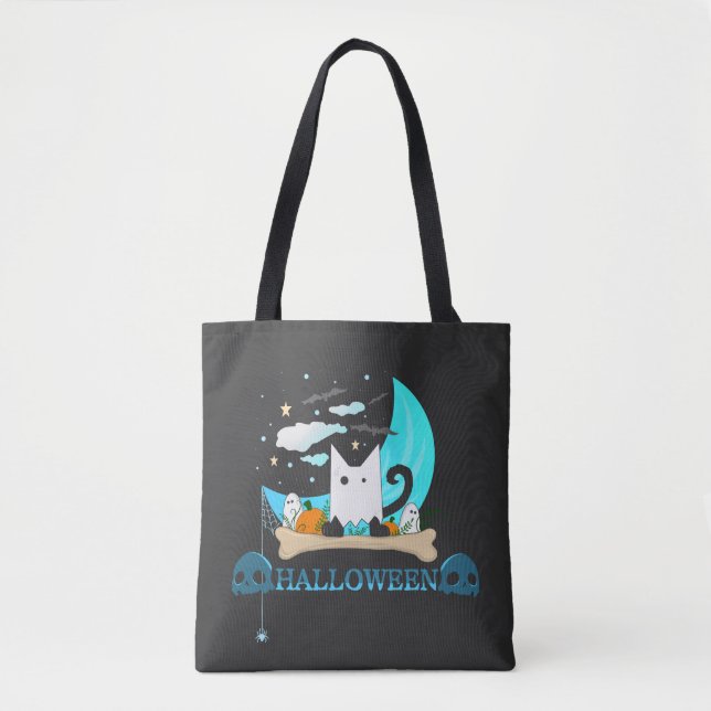 Bolso De Tela Gato fantasma juguetón la noche de Halloween (Anverso)