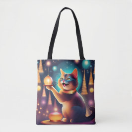 Bolso De Tela Gato feliz celebrando Navidades, Tote
