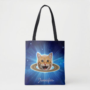 Bolso De Tela Gato feliz en el espacio.