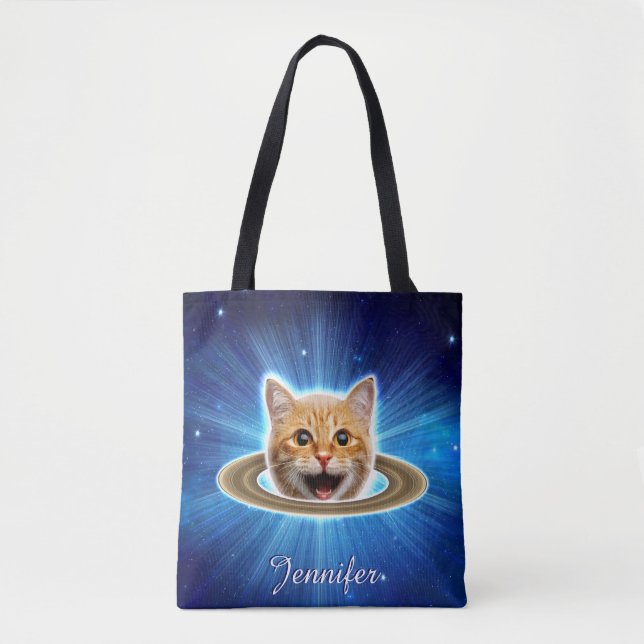 Bolso De Tela Gato feliz en el espacio. (Anverso)