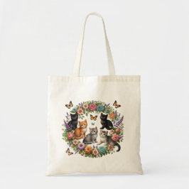 Bolso De Tela Gato Floral Adorable