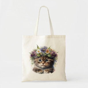 Bolso De Tela Gato floral cutáneo acuarela