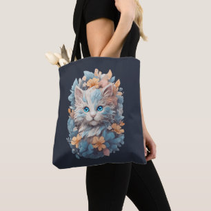 Bolso De Tela Gato floral mono en acuarela
