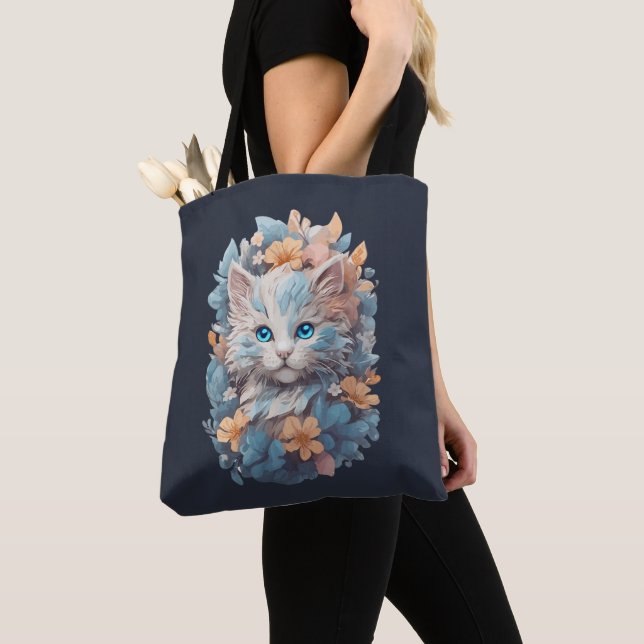 Bolso De Tela Gato floral mono en acuarela (Detalle)
