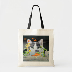 Bolso De Tela Gato fotográfico personalizado mirando en un tanq