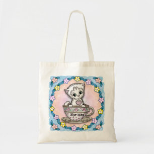 Bolso De Tela Gato Gatito Taza de Té