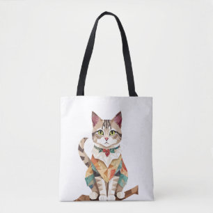 Bolso De Tela Gato Gato Adorable Diversión Animal Colorful Geomé